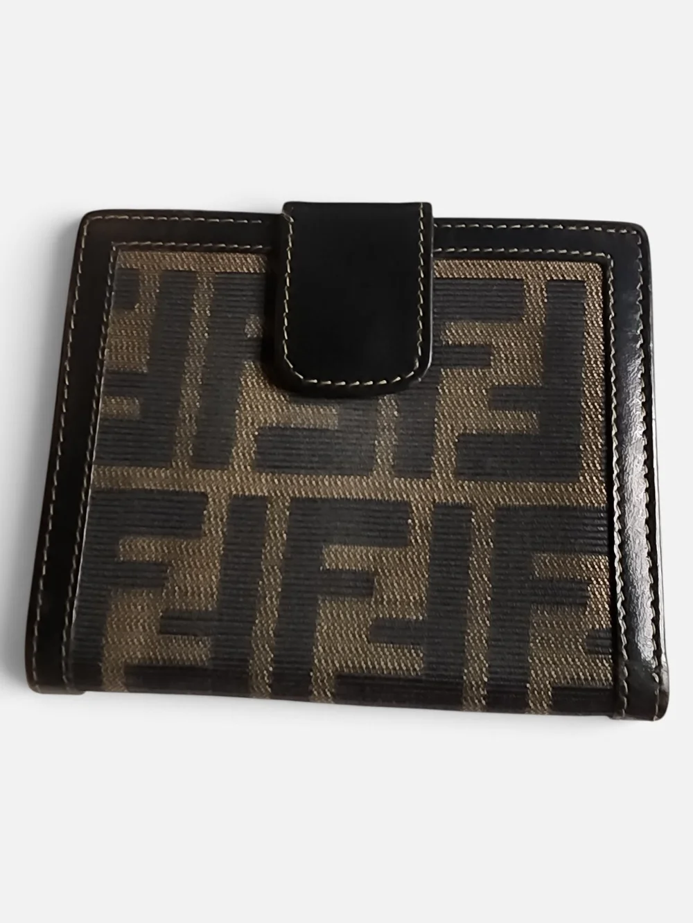 Fendi Black Leather & Brown Zucca Canvas Bifold Wallet